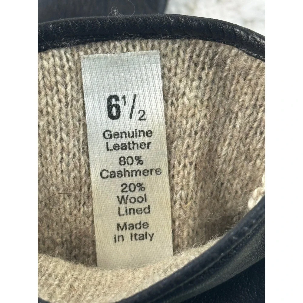 Luxury Italian Leather Cashmere Lined‎ Gloves Black Size 6 1/2 Buckle Accent